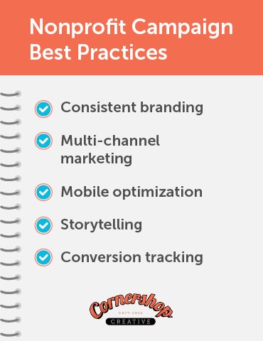 Best practices for nonprofit campaigns, as described in more detail below.